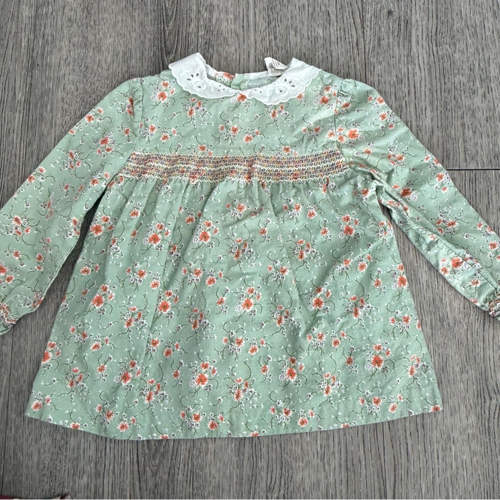 Vintage Floral Baby Girl long sleeve Dress White Collar